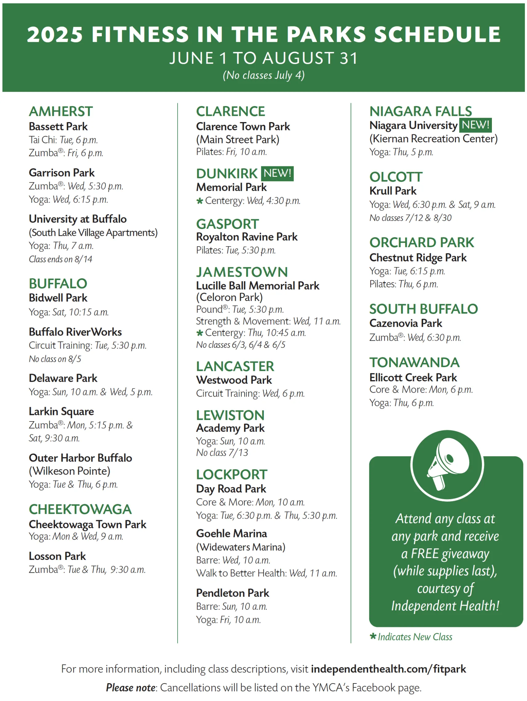 2025 Fitness in the Parks Flyer schedule