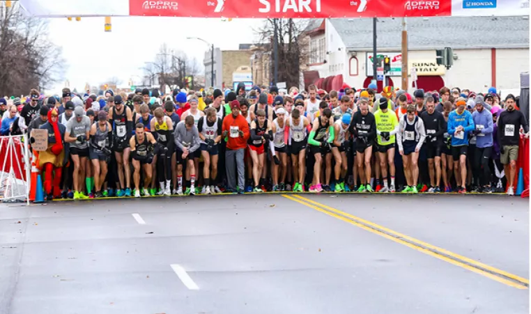 Turkey Trot runners getting ready at the start line
